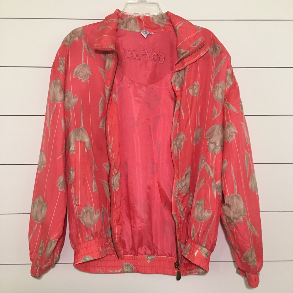 Vintage Coaco Peach Tulip Silk Bomber